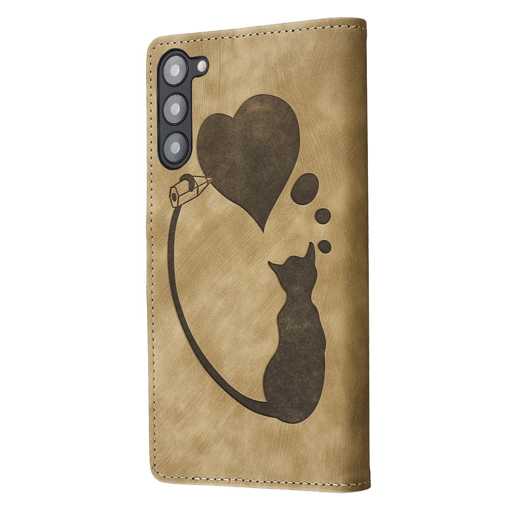 Samsung Galaxy S23 5G Pen Heart Cat Embossed Leather Phone Case with Wear-Resistant TPU+PU, Lightweight Wallet Stand Function, and Precise Cutouts for Ultimate Protection