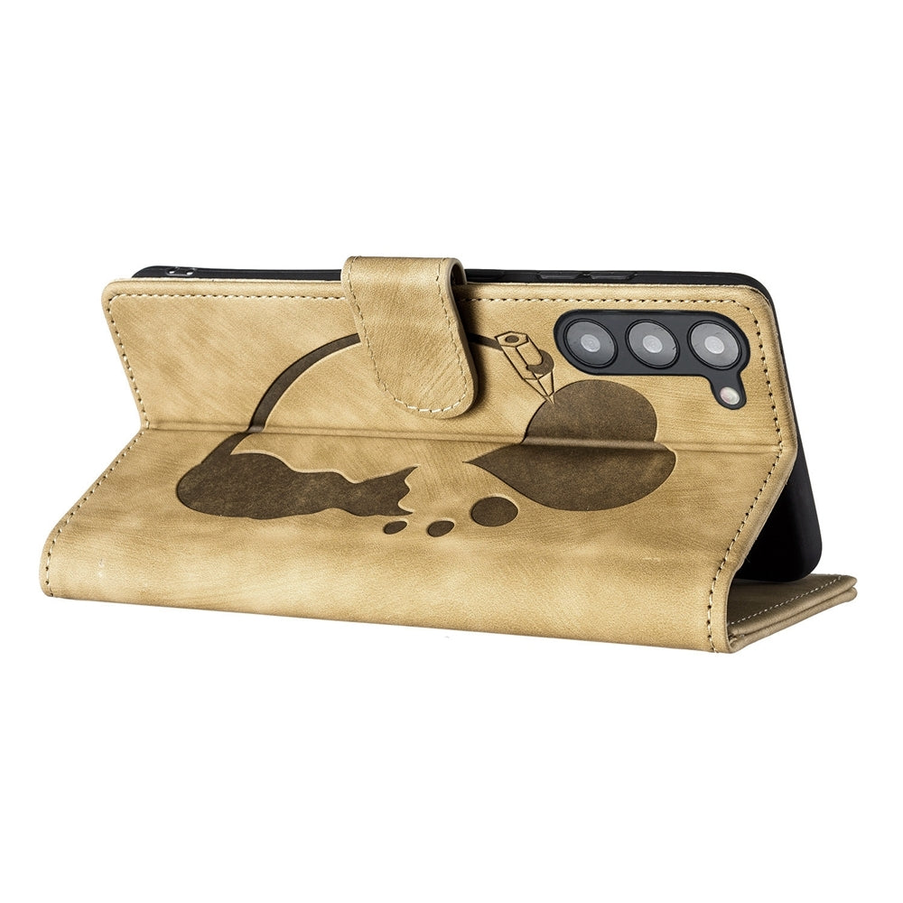 Samsung Galaxy S23 5G Pen Heart Cat Embossed Leather Phone Case with Wear-Resistant TPU+PU, Lightweight Wallet Stand Function, and Precise Cutouts for Ultimate Protection