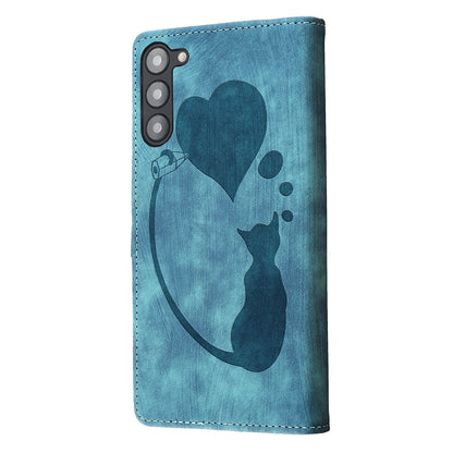 Samsung Galaxy S23 5G Pen Heart Cat Embossed Leather Phone Case with Wear-Resistant TPU+PU, Lightweight Wallet Stand Function, and Precise Cutouts for Ultimate Protection