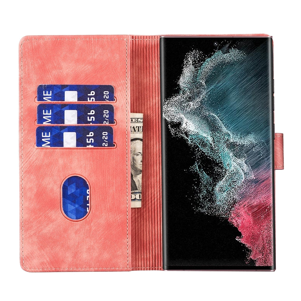 Samsung Galaxy S22 Ultra 5G Pen Heart Cat Embossed Leather Phone Case with Wear-Resistant TPU+PU, Lightweight Wallet Stand Function, and Precise Cutouts for Ultimate Protection