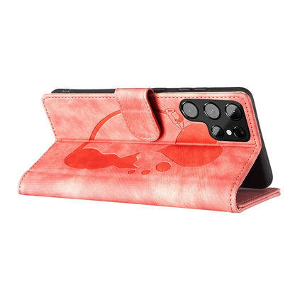 Samsung Galaxy S22 Ultra 5G Pen Heart Cat Embossed Leather Phone Case with Wear-Resistant TPU+PU, Lightweight Wallet Stand Function, and Precise Cutouts for Ultimate Protection