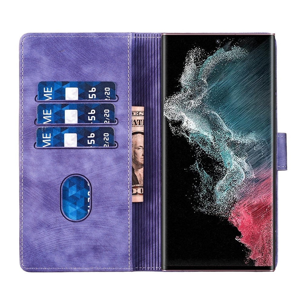 Samsung Galaxy S22 Ultra 5G Pen Heart Cat Embossed Leather Phone Case with Wear-Resistant TPU+PU, Lightweight Wallet Stand Function, and Precise Cutouts for Ultimate Protection