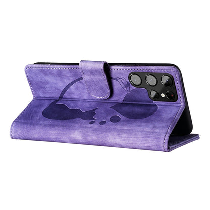 Samsung Galaxy S22 Ultra 5G Pen Heart Cat Embossed Leather Phone Case with Wear-Resistant TPU+PU, Lightweight Wallet Stand Function, and Precise Cutouts for Ultimate Protection