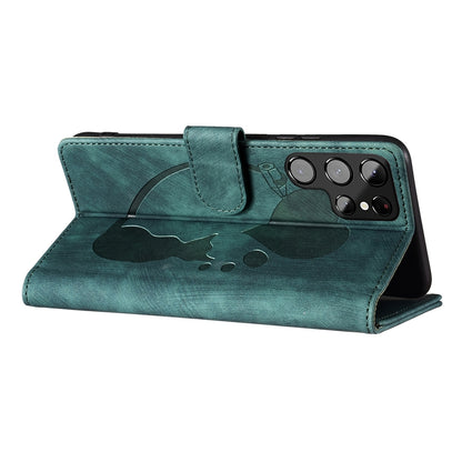 Samsung Galaxy S22 Ultra 5G Pen Heart Cat Embossed Leather Phone Case with Wear-Resistant TPU+PU, Lightweight Wallet Stand Function, and Precise Cutouts for Ultimate Protection