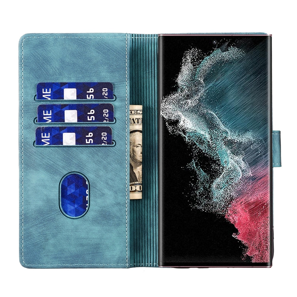 Samsung Galaxy S22 Ultra 5G Pen Heart Cat Embossed Leather Phone Case with Wear-Resistant TPU+PU, Lightweight Wallet Stand Function, and Precise Cutouts for Ultimate Protection