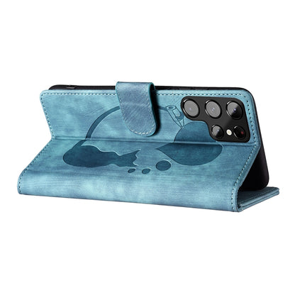 Samsung Galaxy S22 Ultra 5G Pen Heart Cat Embossed Leather Phone Case with Wear-Resistant TPU+PU, Lightweight Wallet Stand Function, and Precise Cutouts for Ultimate Protection