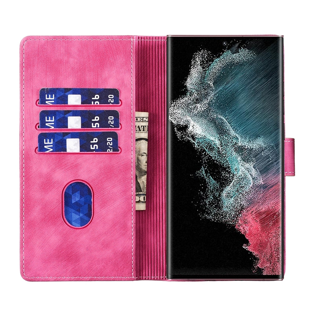 Samsung Galaxy S22 Ultra 5G Pen Heart Cat Embossed Leather Phone Case with Wear-Resistant TPU+PU, Lightweight Wallet Stand Function, and Precise Cutouts for Ultimate Protection