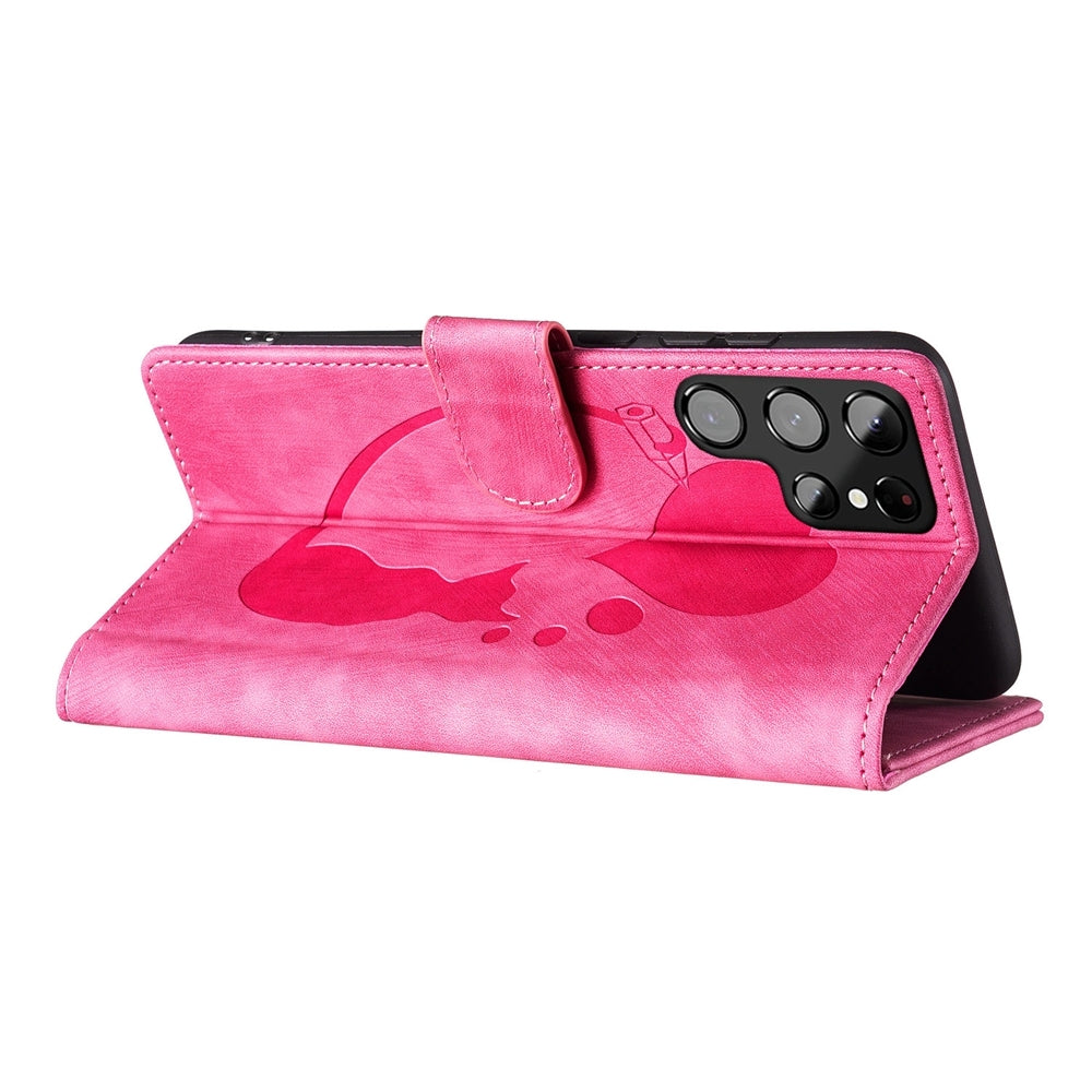 Samsung Galaxy S22 Ultra 5G Pen Heart Cat Embossed Leather Phone Case with Wear-Resistant TPU+PU, Lightweight Wallet Stand Function, and Precise Cutouts for Ultimate Protection