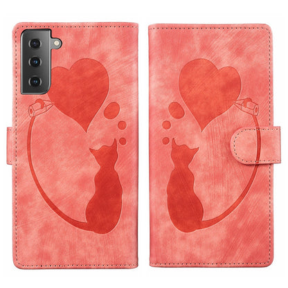 Samsung Galaxy S22+ 5G Pen Heart Cat Embossed Leather Phone Case with Wear-Resistant TPU+PU, Lightweight Wallet Stand Function, and Precise Cutouts for Ultimate Protection
