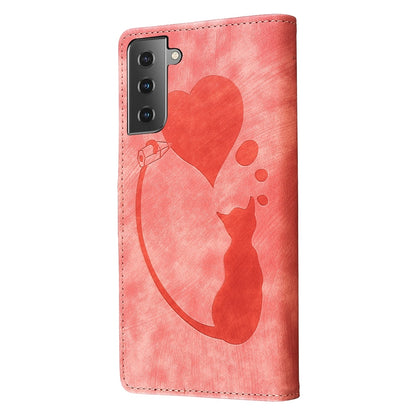 Samsung Galaxy S22+ 5G Pen Heart Cat Embossed Leather Phone Case with Wear-Resistant TPU+PU, Lightweight Wallet Stand Function, and Precise Cutouts for Ultimate Protection