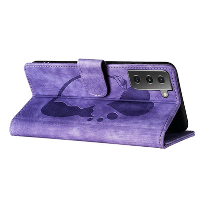 Samsung Galaxy S22+ 5G Pen Heart Cat Embossed Leather Phone Case with Wear-Resistant TPU+PU, Lightweight Wallet Stand Function, and Precise Cutouts for Ultimate Protection