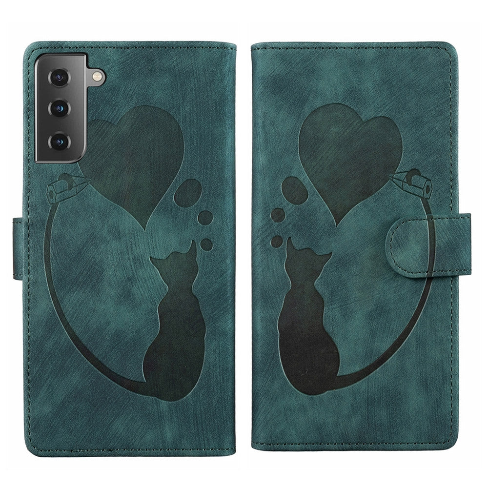 Samsung Galaxy S22+ 5G Pen Heart Cat Embossed Leather Phone Case with Wear-Resistant TPU+PU, Lightweight Wallet Stand Function, and Precise Cutouts for Ultimate Protection