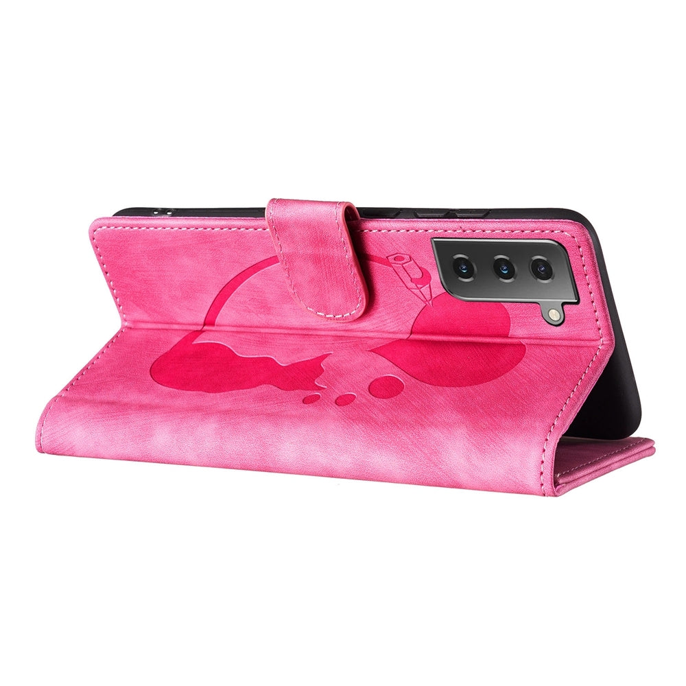 Samsung Galaxy S22+ 5G Pen Heart Cat Embossed Leather Phone Case with Wear-Resistant TPU+PU, Lightweight Wallet Stand Function, and Precise Cutouts for Ultimate Protection