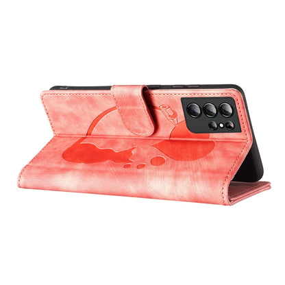 Samsung Galaxy S21 Ultra 5G Pen Heart Cat Embossed Leather Phone Case with Wear-Resistant TPU+PU, Lightweight Wallet Stand Function, and Precise Cutouts for Ultimate Protection