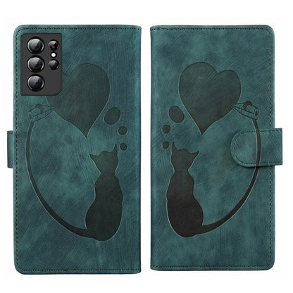 Samsung Galaxy S21 Ultra 5G Pen Heart Cat Embossed Leather Phone Case with Wear-Resistant TPU+PU, Lightweight Wallet Stand Function, and Precise Cutouts for Ultimate Protection