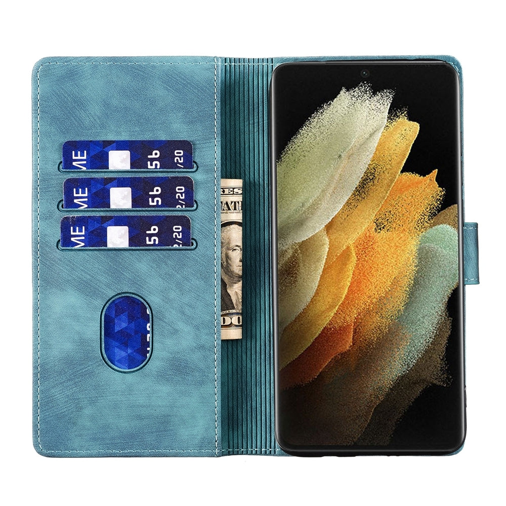 Samsung Galaxy S21 Ultra 5G Pen Heart Cat Embossed Leather Phone Case with Wear-Resistant TPU+PU, Lightweight Wallet Stand Function, and Precise Cutouts for Ultimate Protection