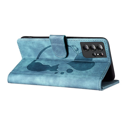 Samsung Galaxy S21 Ultra 5G Pen Heart Cat Embossed Leather Phone Case with Wear-Resistant TPU+PU, Lightweight Wallet Stand Function, and Precise Cutouts for Ultimate Protection