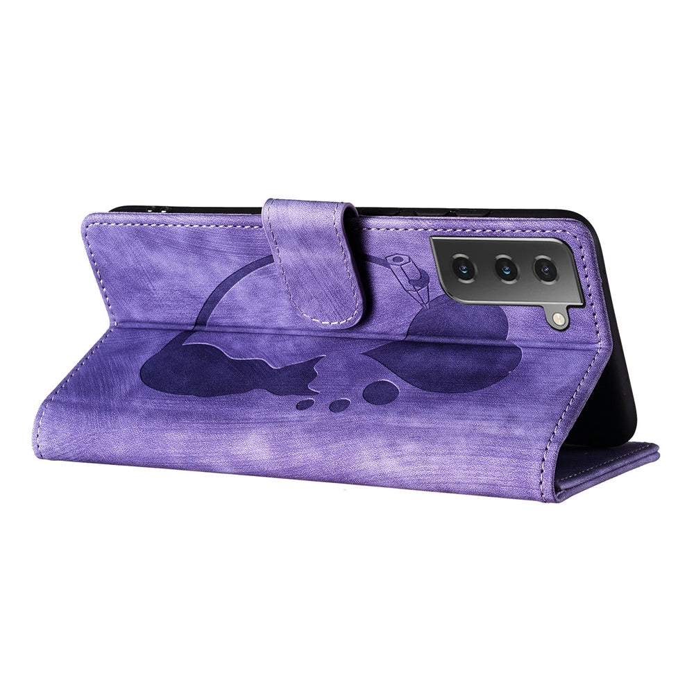 Samsung Galaxy S21+ 5G Pen Heart Cat Embossed Leather Phone Case with Wear-Resistant TPU+PU, Lightweight Wallet Stand Function, and Precise Cutouts for Ultimate Protection