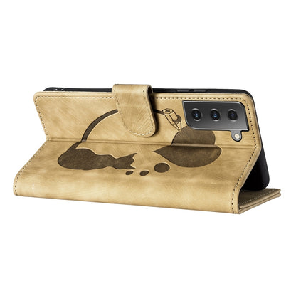 Samsung Galaxy S21+ 5G Pen Heart Cat Embossed Leather Phone Case with Wear-Resistant TPU+PU, Lightweight Wallet Stand Function, and Precise Cutouts for Ultimate Protection