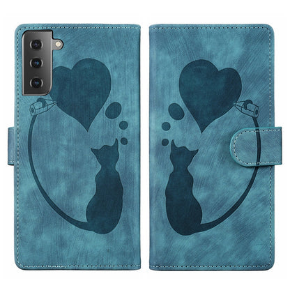 Samsung Galaxy S21+ 5G Pen Heart Cat Embossed Leather Phone Case with Wear-Resistant TPU+PU, Lightweight Wallet Stand Function, and Precise Cutouts for Ultimate Protection