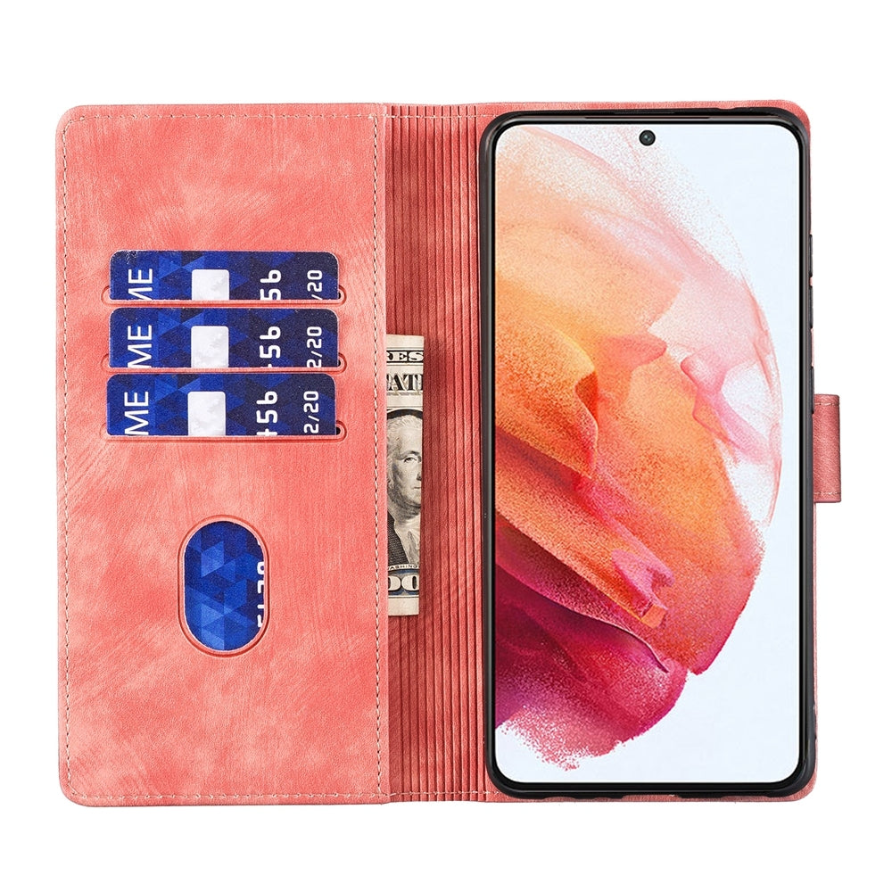 Samsung Galaxy S21 FE 5G Pen Heart Cat Embossed Leather Phone Case with Wear-Resistant TPU+PU, Lightweight Wallet Stand Function, and Precise Cutouts for Ultimate Protection