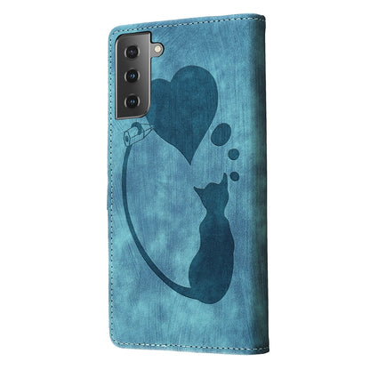 Samsung Galaxy S21 FE 5G Pen Heart Cat Embossed Leather Phone Case with Wear-Resistant TPU+PU, Lightweight Wallet Stand Function, and Precise Cutouts for Ultimate Protection