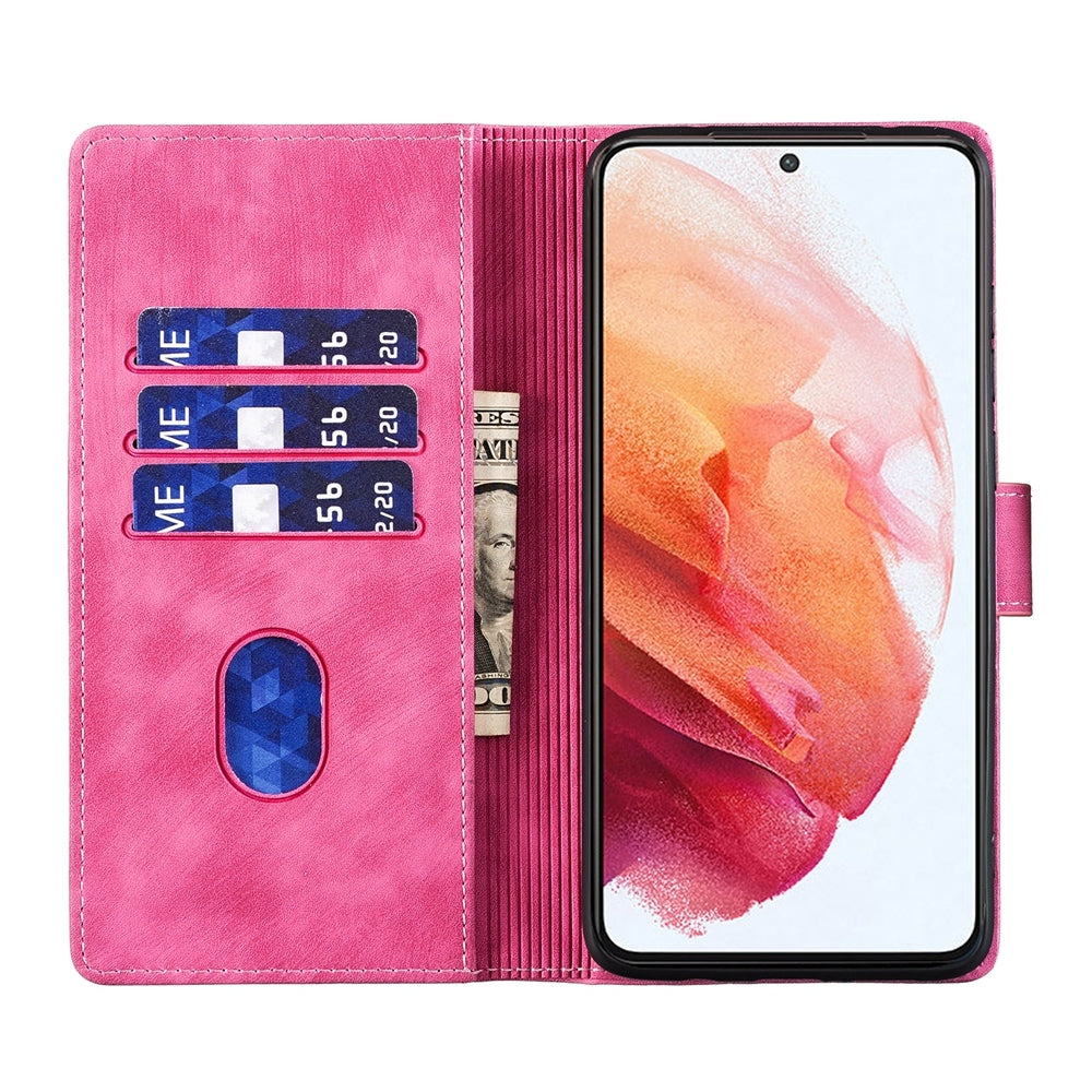 Samsung Galaxy S21 FE 5G Pen Heart Cat Embossed Leather Phone Case with Wear-Resistant TPU+PU, Lightweight Wallet Stand Function, and Precise Cutouts for Ultimate Protection