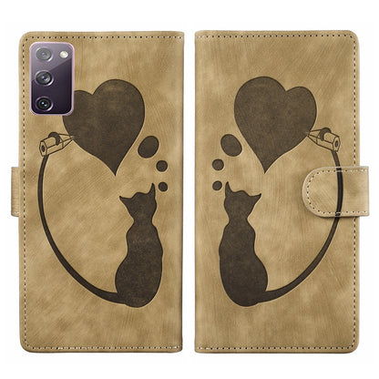 Samsung Galaxy S20 FE 5G Pen Heart Cat Embossed Leather Phone Case with Wear-Resistant TPU+PU, Lightweight Wallet Stand Function, and Precise Cutouts for Ultimate Protection