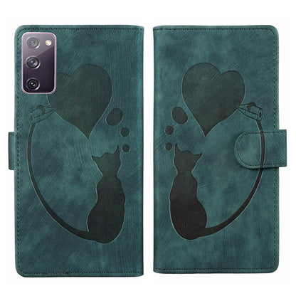 Samsung Galaxy S20 FE 5G Pen Heart Cat Embossed Leather Phone Case with Wear-Resistant TPU+PU, Lightweight Wallet Stand Function, and Precise Cutouts for Ultimate Protection