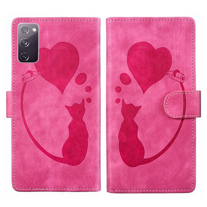 Samsung Galaxy S20 FE 5G Pen Heart Cat Embossed Leather Phone Case with Wear-Resistant TPU+PU, Lightweight Wallet Stand Function, and Precise Cutouts for Ultimate Protection