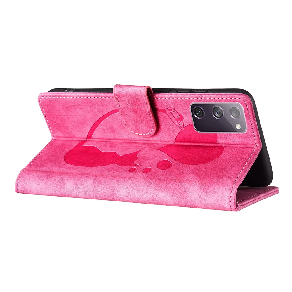 Samsung Galaxy S20 FE 5G Pen Heart Cat Embossed Leather Phone Case with Wear-Resistant TPU+PU, Lightweight Wallet Stand Function, and Precise Cutouts for Ultimate Protection