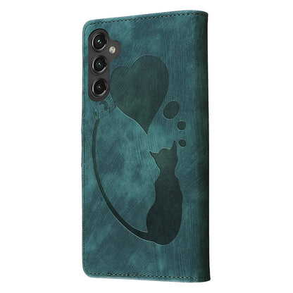 Samsung Galaxy A55 5G Pen Heart Cat Embossed Leather Phone Case with Wear-Resistant TPU+PU, Lightweight Wallet Stand Function, and Precise Cutouts for Ultimate Protection
