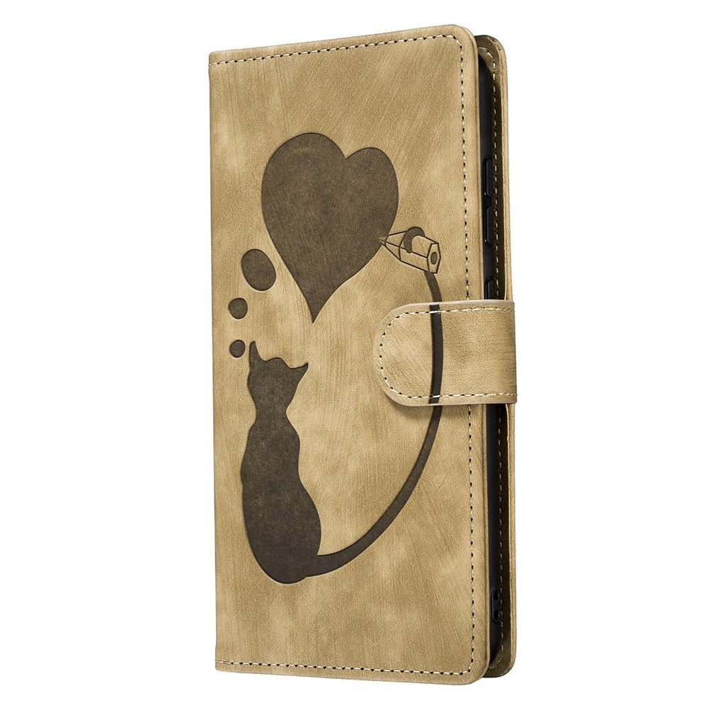 Samsung Galaxy A54 5G Pen Heart Cat Embossed Leather Phone Case with Wear-Resistant TPU+PU, Lightweight Wallet Stand Function, and Precise Cutouts for Ultimate Protection