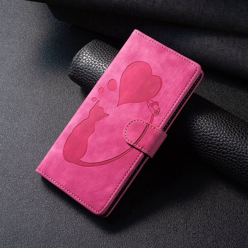 Samsung Galaxy A54 5G Pen Heart Cat Embossed Leather Phone Case with Wear-Resistant TPU+PU, Lightweight Wallet Stand Function, and Precise Cutouts for Ultimate Protection