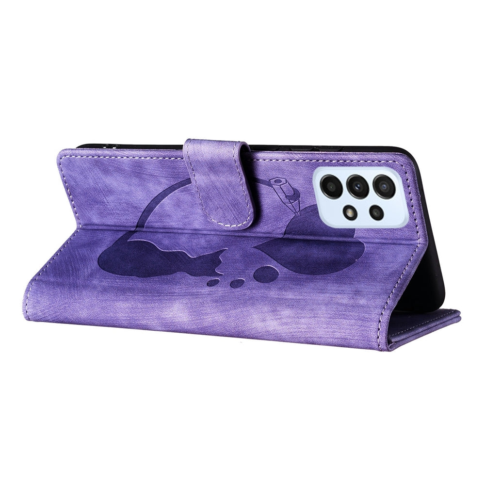 Samsung Galaxy A52 5G Pen Heart Cat Embossed Leather Phone Case with Wear-Resistant TPU+PU, Lightweight Wallet Stand Function, and Precise Cutouts for Ultimate Protection