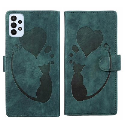Samsung Galaxy A52s 5G Pen Heart Cat Embossed Leather Phone Case with Wear-Resistant TPU+PU, Lightweight Wallet Stand Function, and Precise Cutouts for Ultimate Protection