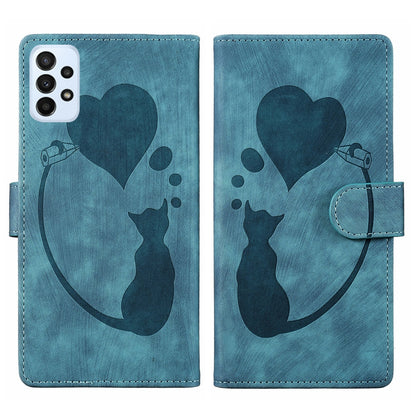Samsung Galaxy A52 5G Pen Heart Cat Embossed Leather Phone Case with Wear-Resistant TPU+PU, Lightweight Wallet Stand Function, and Precise Cutouts for Ultimate Protection