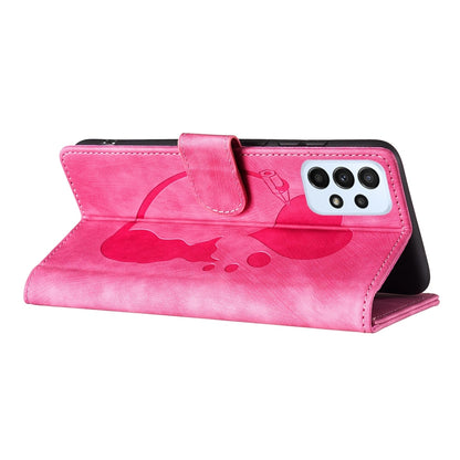 Samsung Galaxy A52 5G Pen Heart Cat Embossed Leather Phone Case with Wear-Resistant TPU+PU, Lightweight Wallet Stand Function, and Precise Cutouts for Ultimate Protection