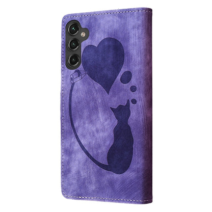 Samsung Galaxy A35 5G Pen Heart Cat Embossed Leather Phone Case with Wear-Resistant TPU+PU, Lightweight Wallet Stand Function, and Precise Cutouts for Ultimate Protection