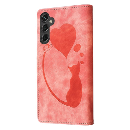 Samsung Galaxy A34 5G Pen Heart Cat Embossed Leather Phone Case with Wear-Resistant TPU+PU, Lightweight Wallet Stand Function, and Precise Cutouts for Ultimate Protection