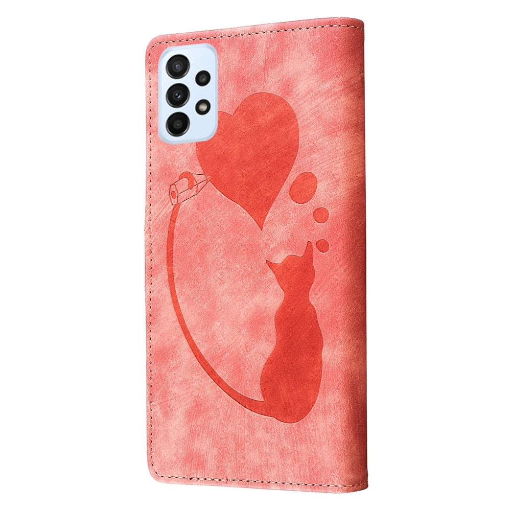 Samsung Galaxy A33 5G Pen Heart Cat Embossed Leather Phone Case with Wear-Resistant TPU+PU, Lightweight Wallet Stand Function, and Precise Cutouts for Ultimate Protection