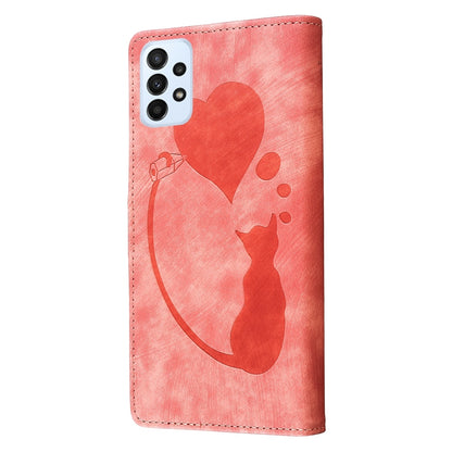 Samsung Galaxy A33 5G Pen Heart Cat Embossed Leather Phone Case with Wear-Resistant TPU+PU, Lightweight Wallet Stand Function, and Precise Cutouts for Ultimate Protection