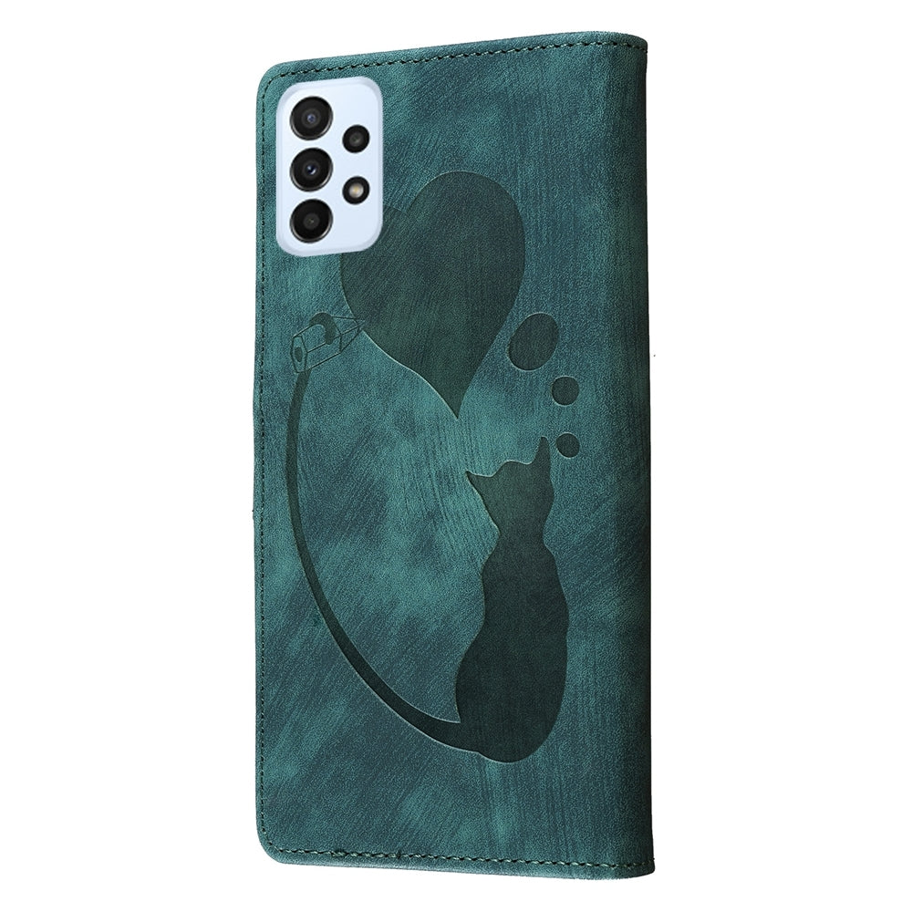 Samsung Galaxy A33 5G Pen Heart Cat Embossed Leather Phone Case with Wear-Resistant TPU+PU, Lightweight Wallet Stand Function, and Precise Cutouts for Ultimate Protection