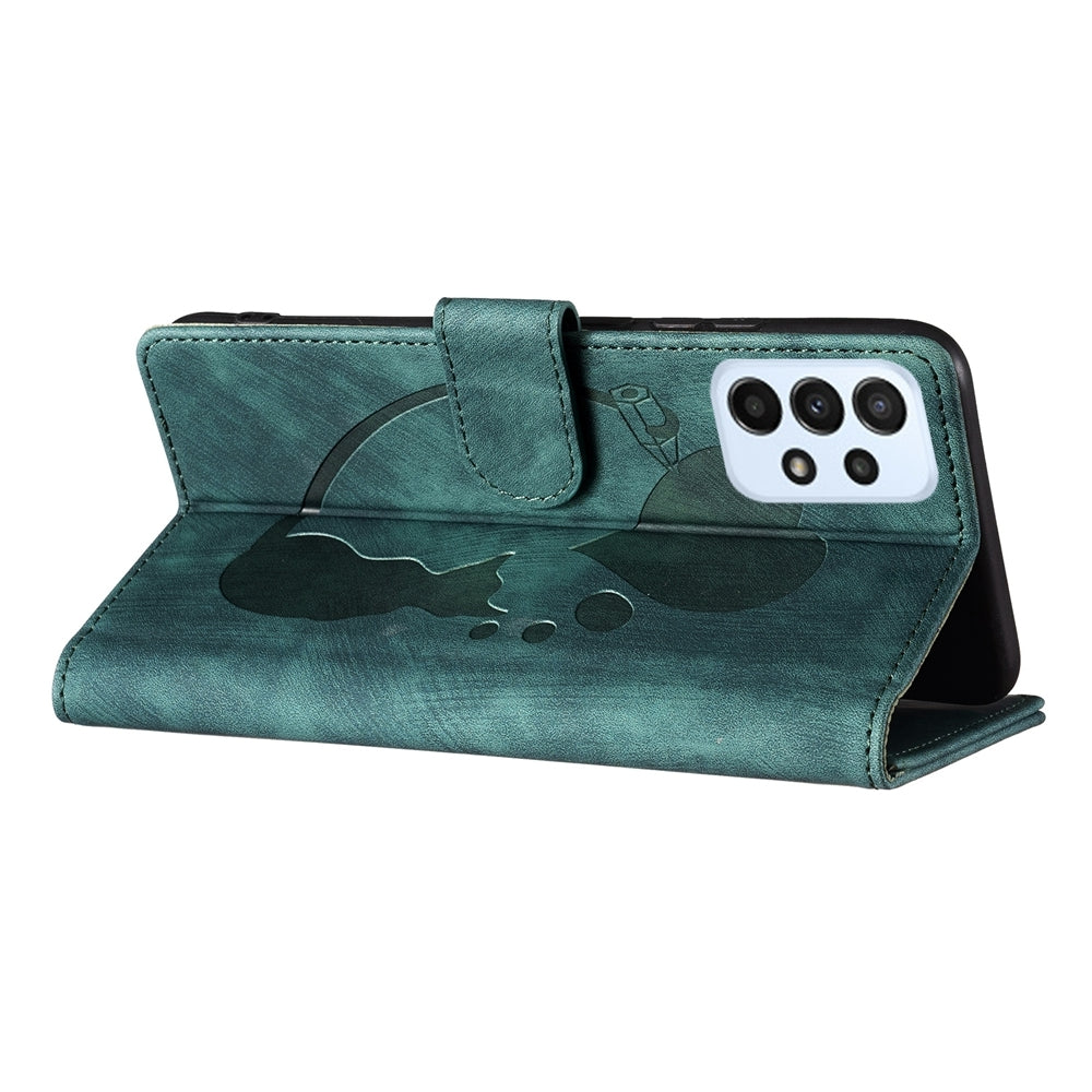 Samsung Galaxy A33 5G Pen Heart Cat Embossed Leather Phone Case with Wear-Resistant TPU+PU, Lightweight Wallet Stand Function, and Precise Cutouts for Ultimate Protection