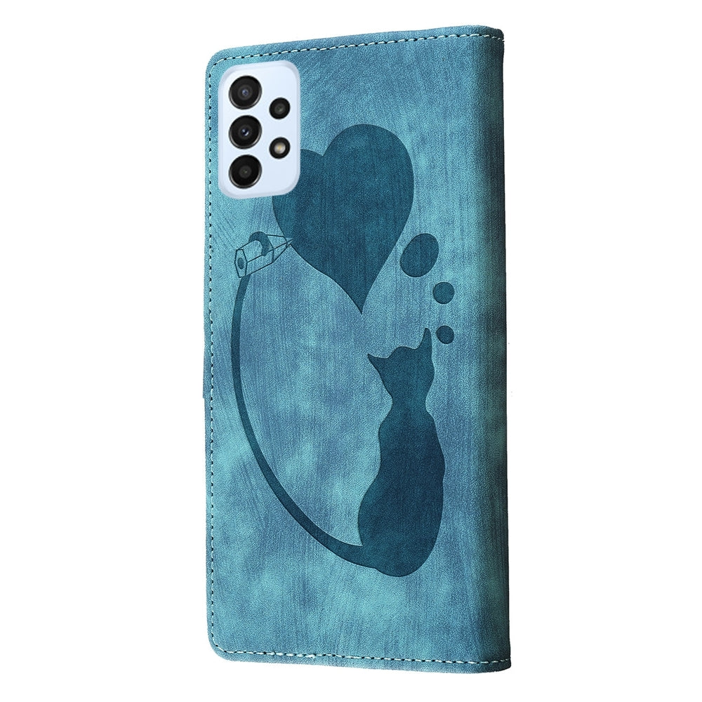 Samsung Galaxy A33 5G Pen Heart Cat Embossed Leather Phone Case with Wear-Resistant TPU+PU, Lightweight Wallet Stand Function, and Precise Cutouts for Ultimate Protection