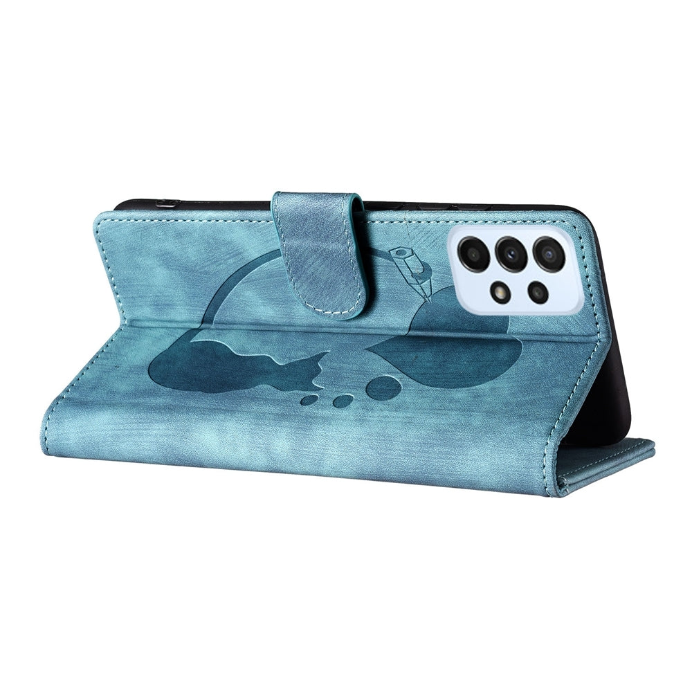 Samsung Galaxy A33 5G Pen Heart Cat Embossed Leather Phone Case with Wear-Resistant TPU+PU, Lightweight Wallet Stand Function, and Precise Cutouts for Ultimate Protection