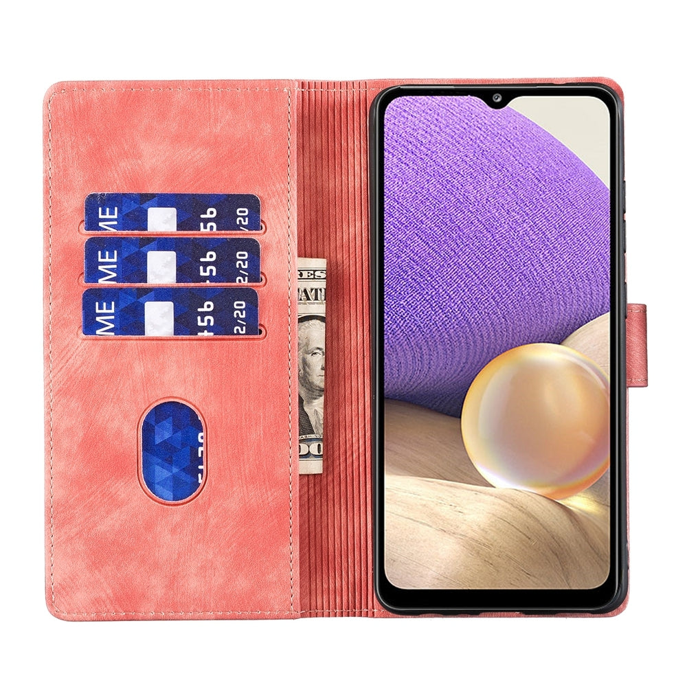 Samsung Galaxy A32 5G Pen Heart Cat Embossed Leather Phone Case with Wear-Resistant TPU+PU, Lightweight Wallet Stand Function, and Precise Cutouts for Ultimate Protection