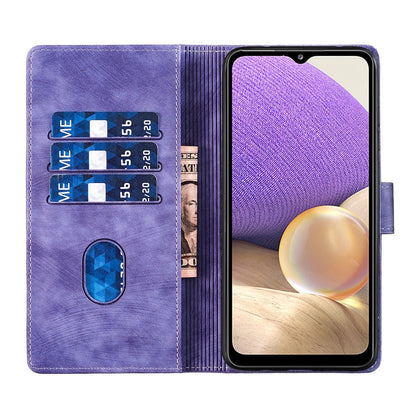 Samsung Galaxy A32 5G Pen Heart Cat Embossed Leather Phone Case with Wear-Resistant TPU+PU, Lightweight Wallet Stand Function, and Precise Cutouts for Ultimate Protection