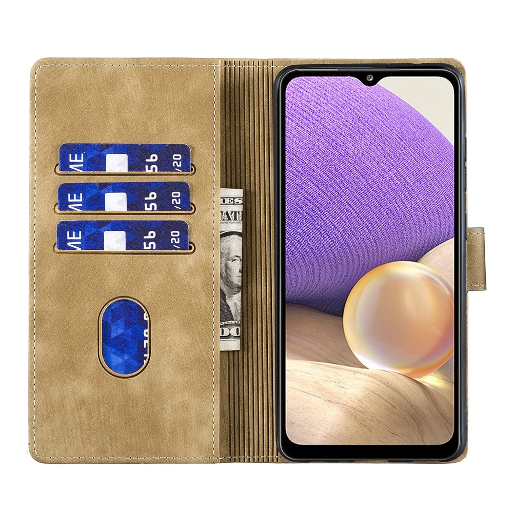 Samsung Galaxy A32 5G Pen Heart Cat Embossed Leather Phone Case with Wear-Resistant TPU+PU, Lightweight Wallet Stand Function, and Precise Cutouts for Ultimate Protection