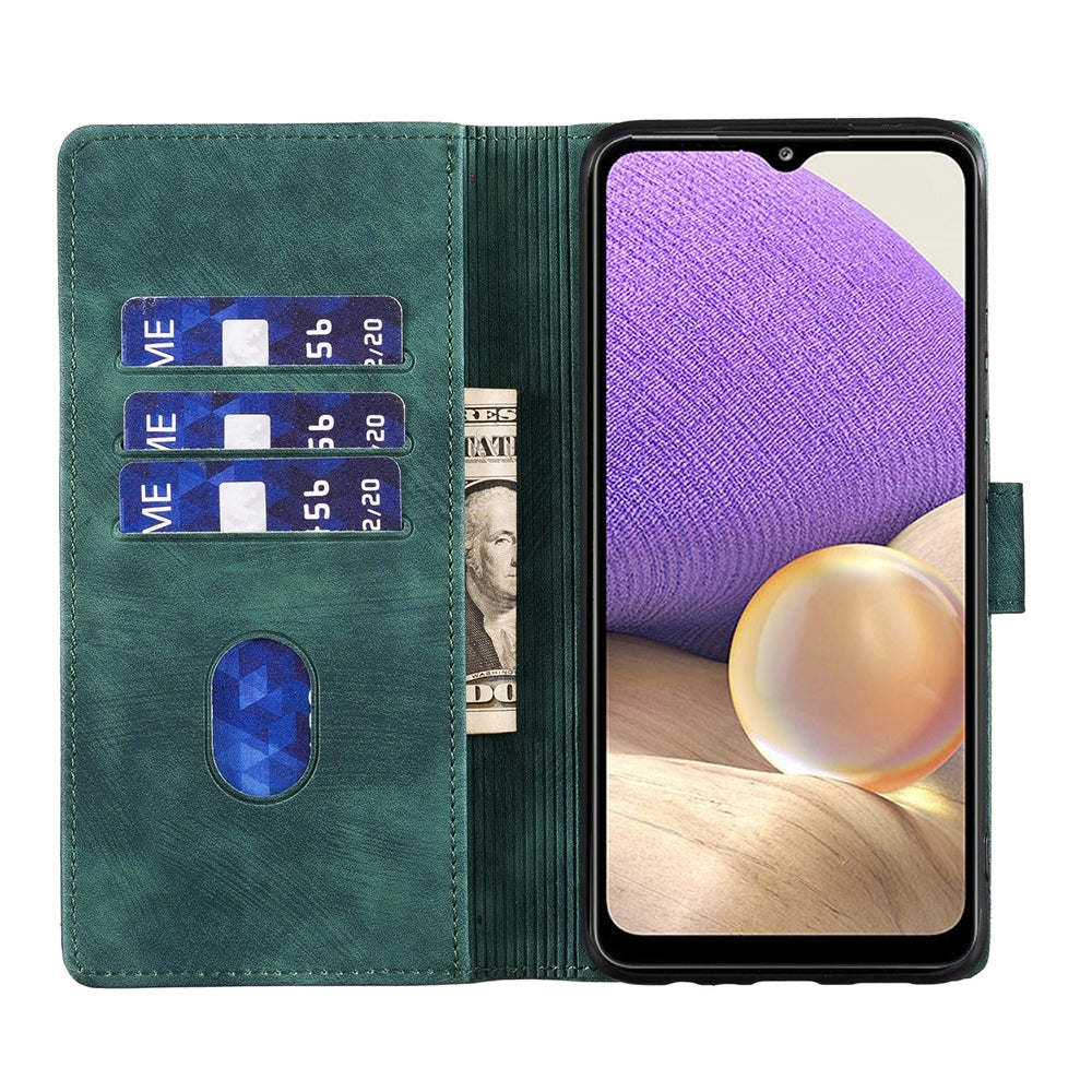 Samsung Galaxy A32 5G Pen Heart Cat Embossed Leather Phone Case with Wear-Resistant TPU+PU, Lightweight Wallet Stand Function, and Precise Cutouts for Ultimate Protection